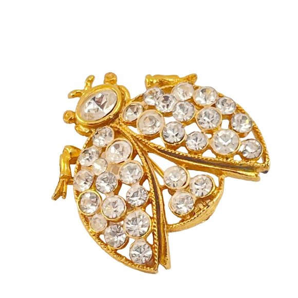Vintage Gold-Tone Rhinestone Ladybug Brooch Pin - Picture 3 of 6